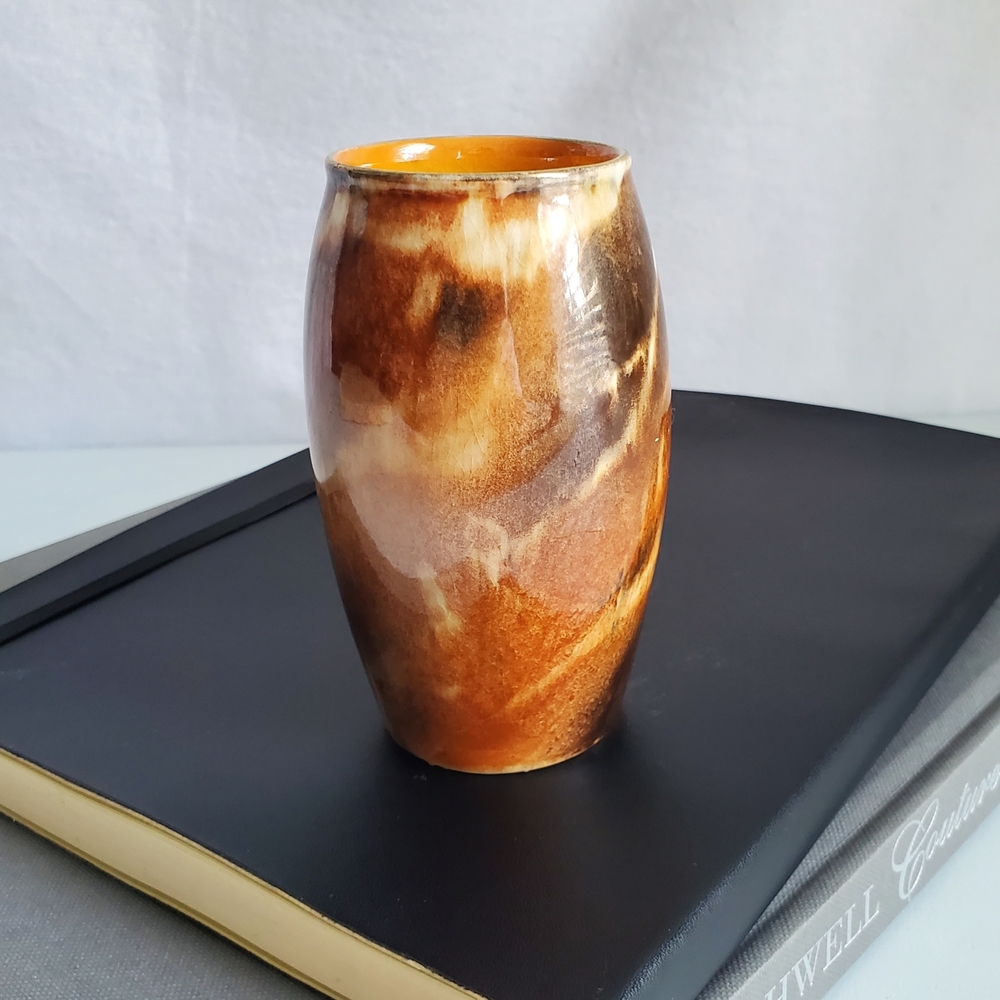 Rare Vtg H K Tunstall 1930s Brown Lustre Petite Porcelain Vase Art Deco Neutral